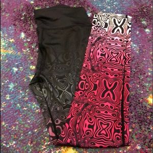JOG/SPORTS LEGGINGS BLACK AND PINK OMBRÉ PSYCHEDELIC PRINT SIZE MEDIUM